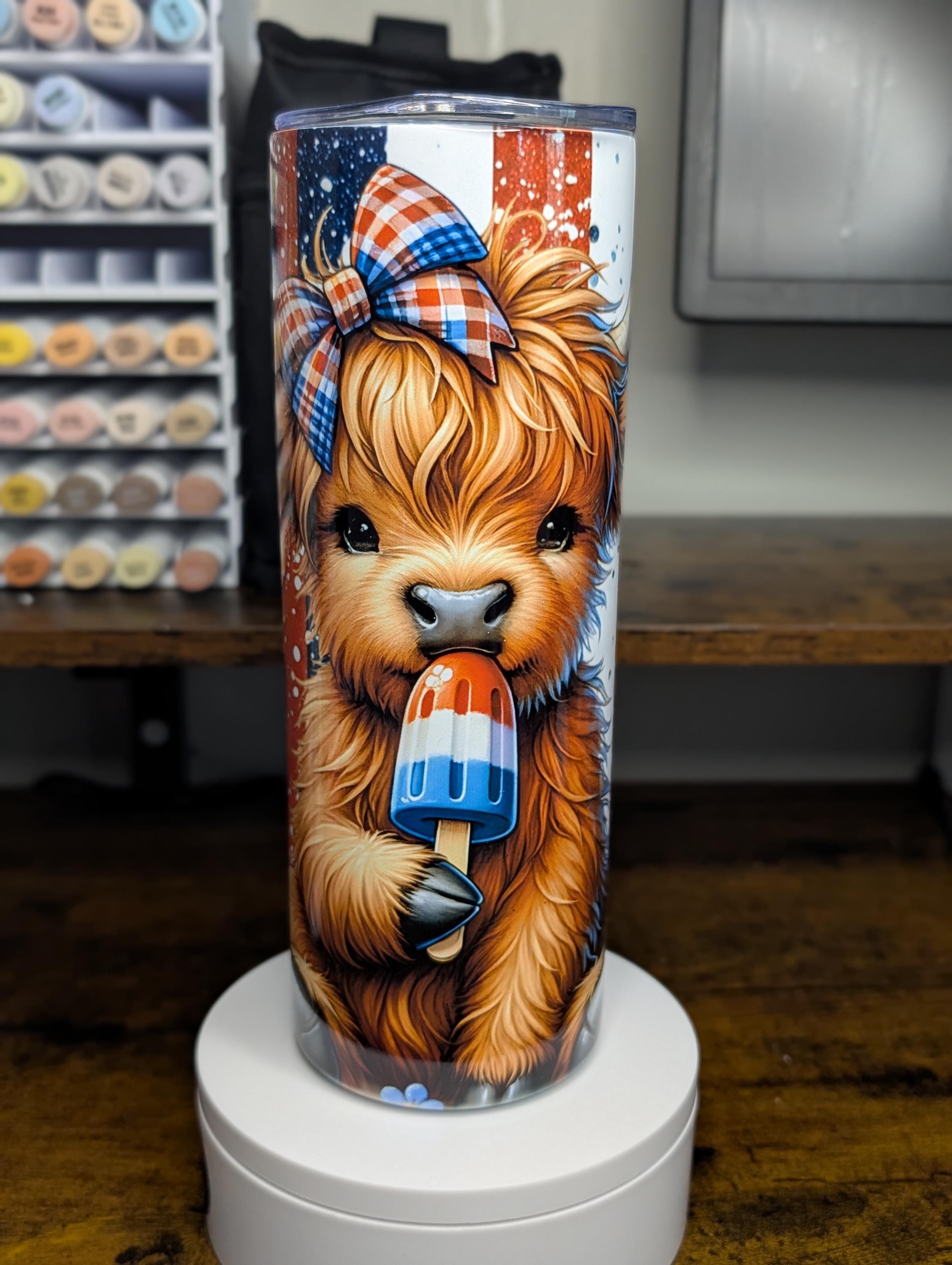 Patriotic Highland Cow Tumbler