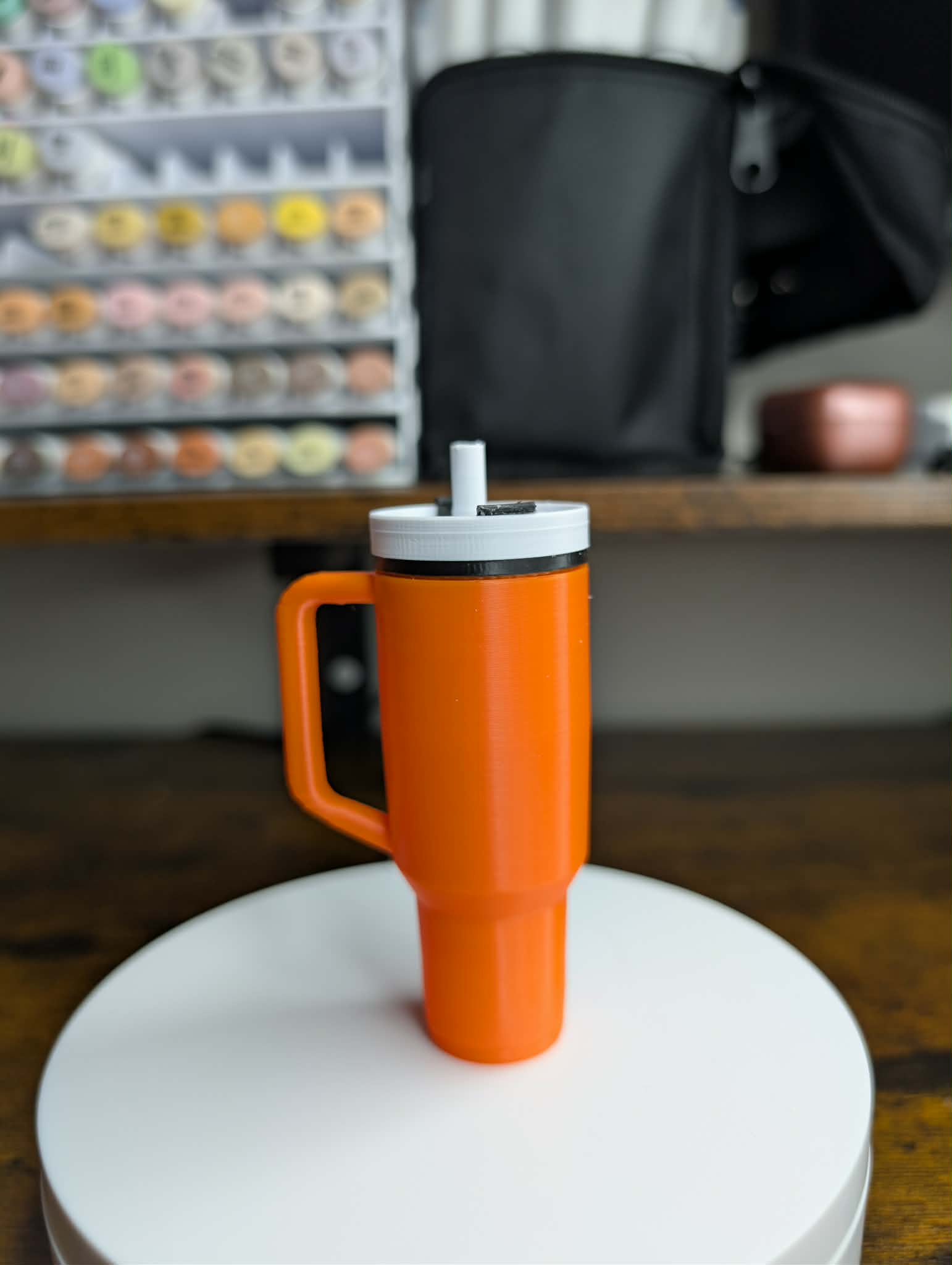 3D printed mini tumbler keychain orange with removable lid