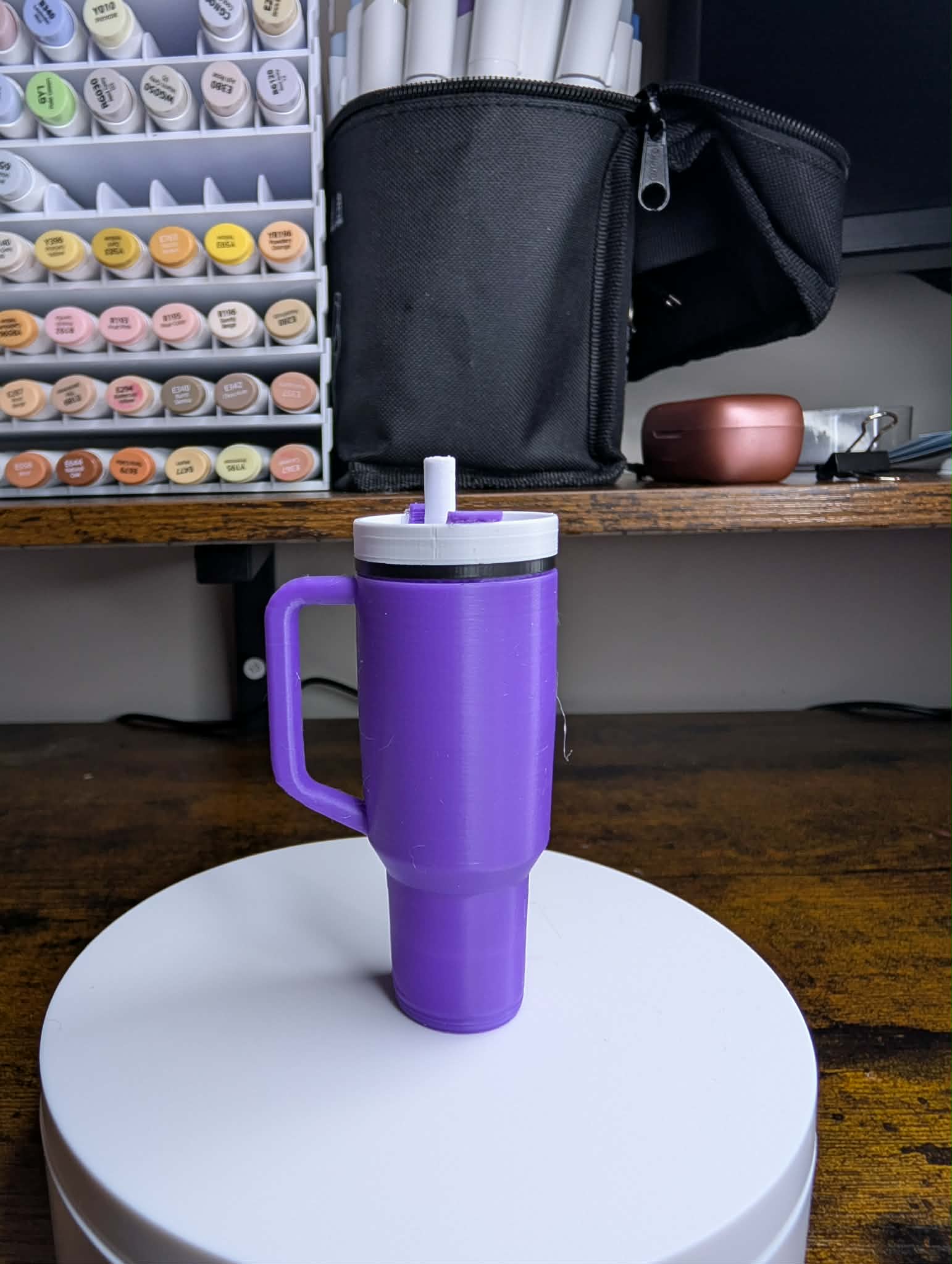 3D printed mini tumbler keychain purple with removable lid