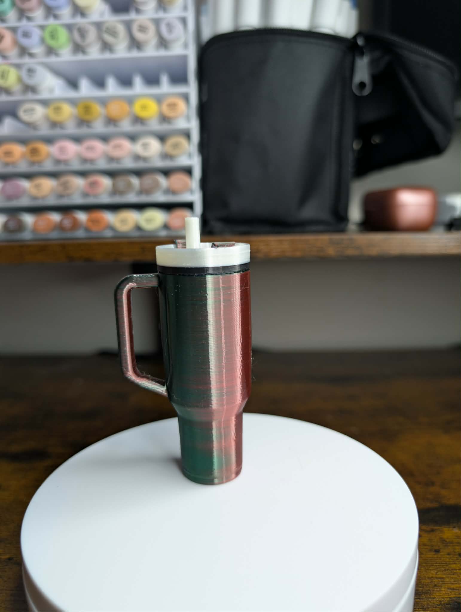 3D printed mini tumbler keychain silk green red blue with removable lid