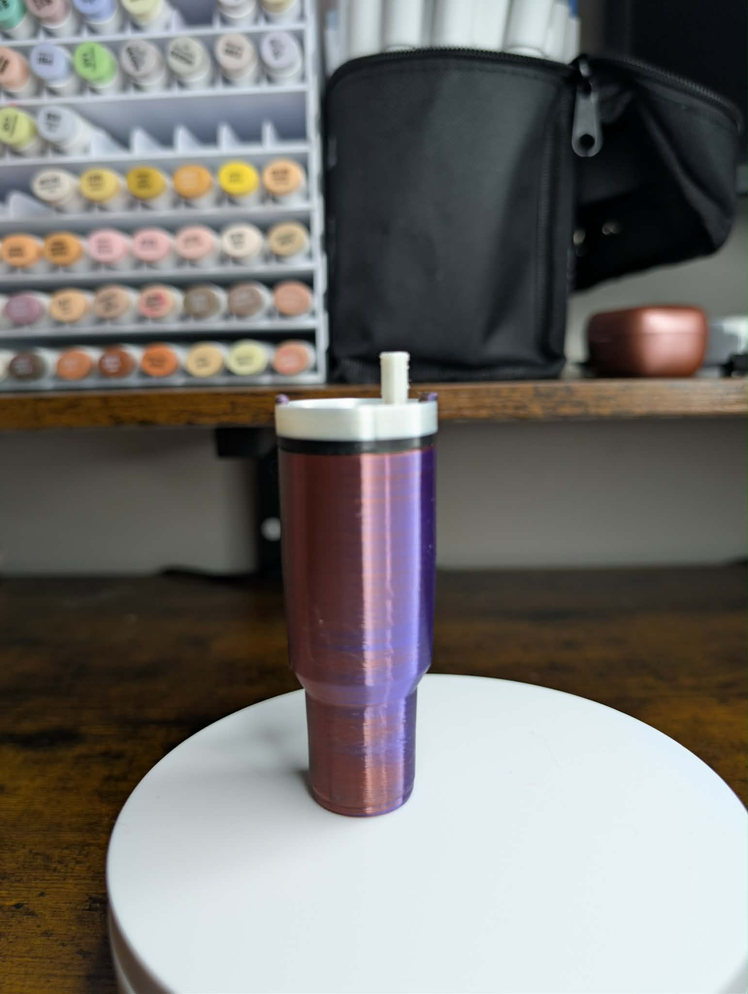 3D printed mini tumbler keychain silk green red blue with removable lid, alt side