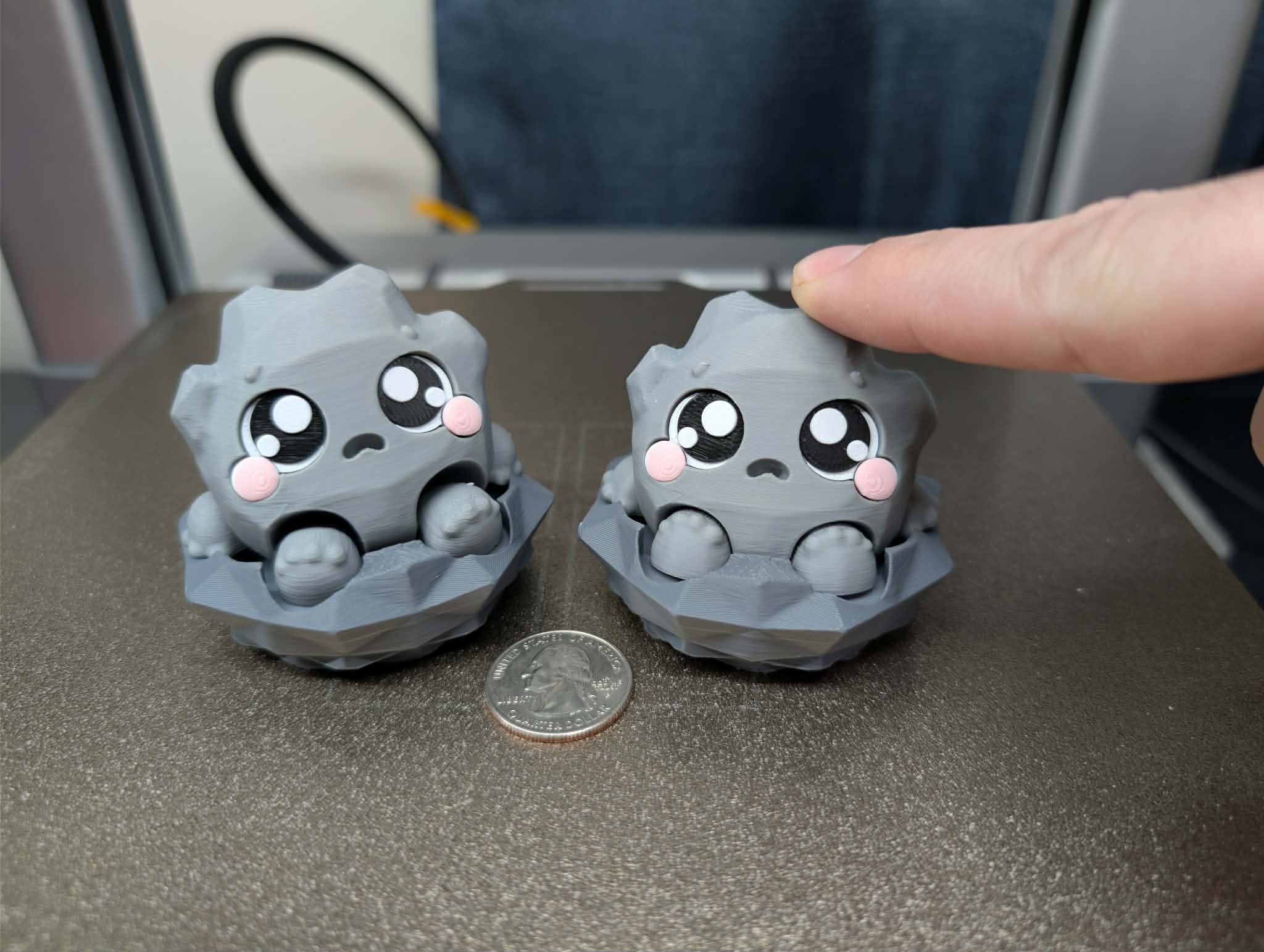 Stone elemental fidget clicker 3D printed desk toy with rock character design