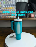 3D printed mini tumbler keychain thermo teal white with removable lid